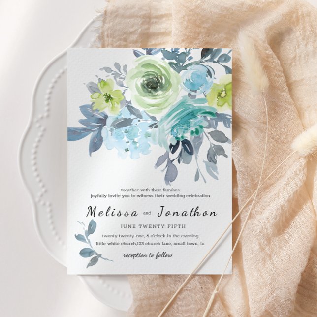 Invitación Boda floral verde amarillo azul claro (Subido por el creador)