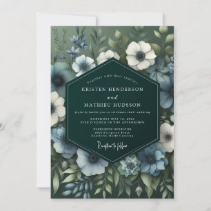 Invitación Boda Floral Verde Azul Pizarra