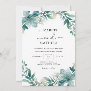 Invitación Boda floral verde azulada Flourish