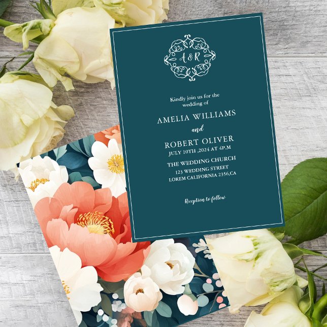 Invitación Boda floral Verde azulado moderno (Subido por el creador)