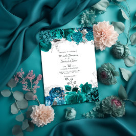 Invitación Boda floral verde azulado y plateado Código QR Rsv