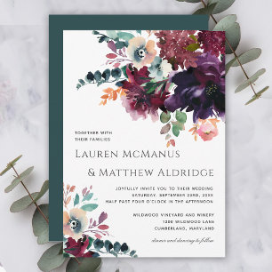 Invitación Boda floral Verde azulado y vitivinícola de lujo