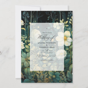 Invitación Boda floral verde, blanca y dorada