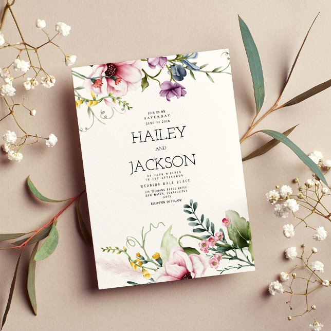Invitación Boda floral verde borgoñoso lila rosa botánica (Botanical pink lilac burgundy green floral wedding )
