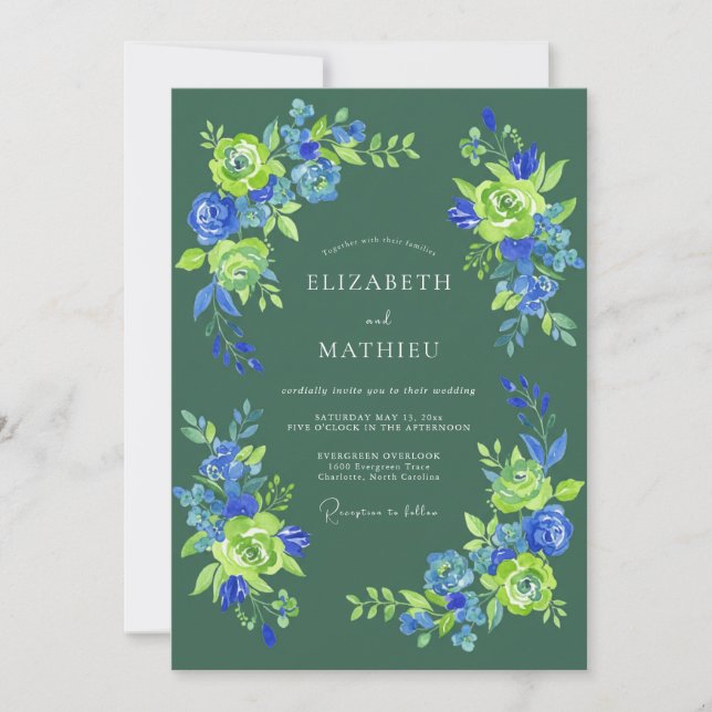 Invitación Boda Floral Verde Bosque Florido (Anverso)