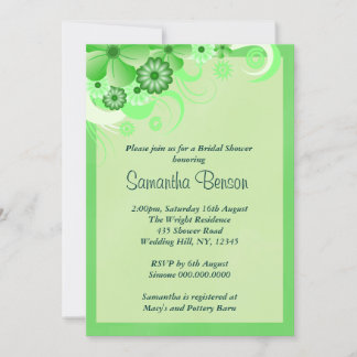 Invitación Boda floral verde claro invita a duchas de novias