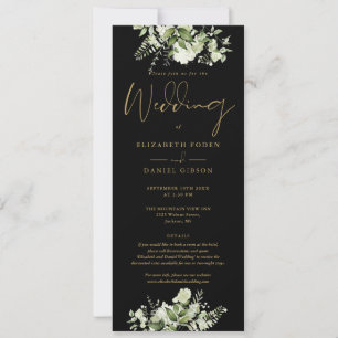 Invitación Boda Floral Verde Con Detalles Dorados Y Negros