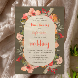 Invitación Boda floral verde de barro de otoño moderno
