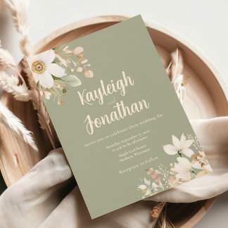 Invitación Boda floral verde de color de agua moderna