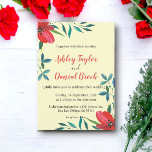 Invitación Boda Floral Verde de color rojo
