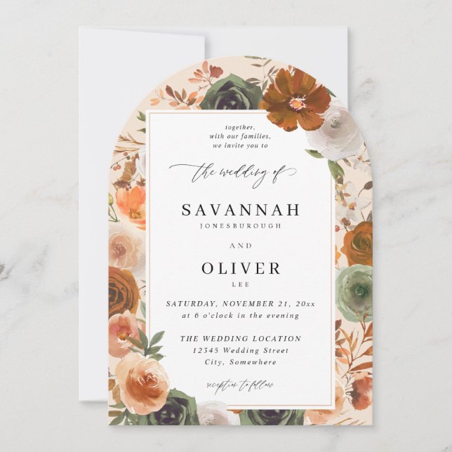 Invitación Boda floral verde de Cotta S2 VLN-Arco Be (Anverso)