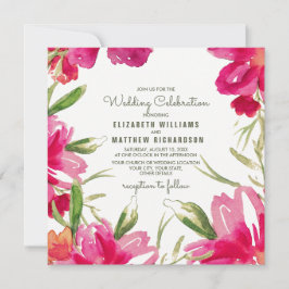 Invitación Boda floral verde de Fuchsia romántica