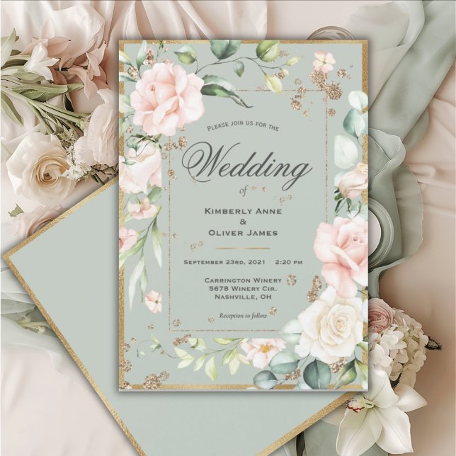 Invitación Boda floral verde de la sabana dorada (Subido por el creador)