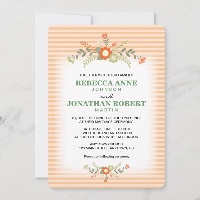 Invitación Boda Floral Verde de Peach & Olive (Anverso)