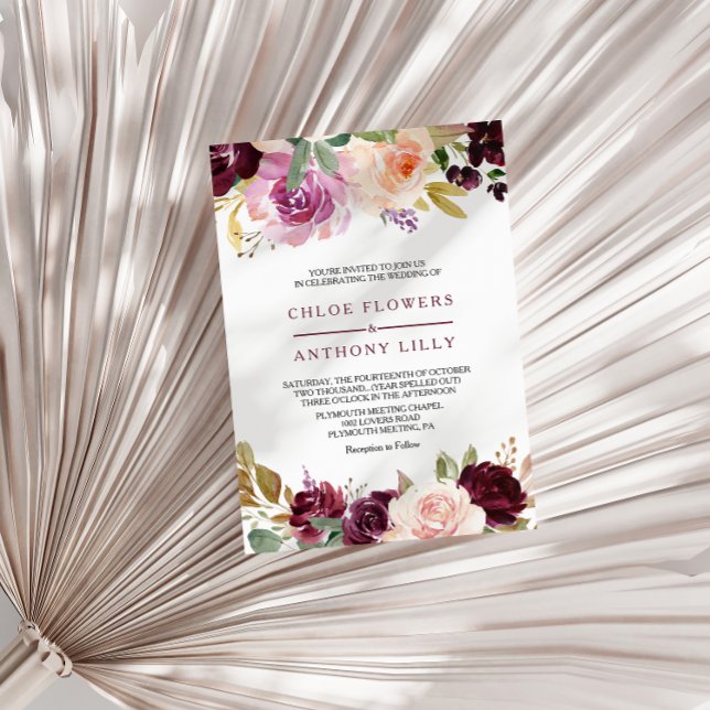 Invitación Boda floral verde de Rubor borgoña (Subido por el creador)
