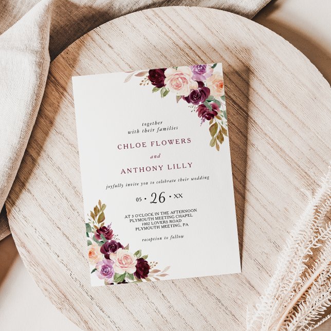 Invitación Boda floral verde de Rubor borgoña (Subido por el creador)