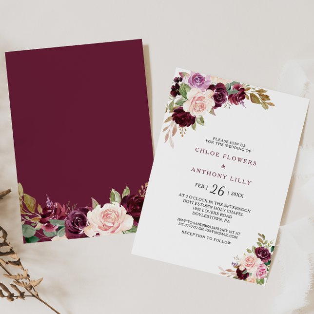 Invitación Boda floral verde de Rubor borgoña (Subido por el creador)