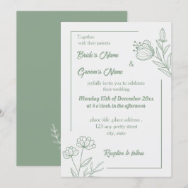 Invitación Boda floral verde de salvia elegante romántica