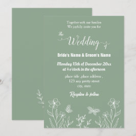 Invitación Boda floral verde de salvia elegante romántica