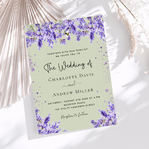 Invitación Boda floral verde de salvia violeta de lavanda