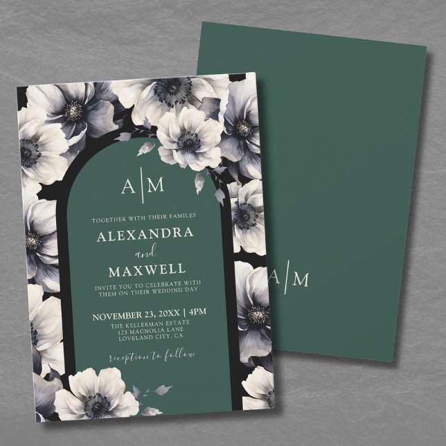 Invitación Boda floral verde esmeralda (Emerald Green Floral Wedding Invitation)