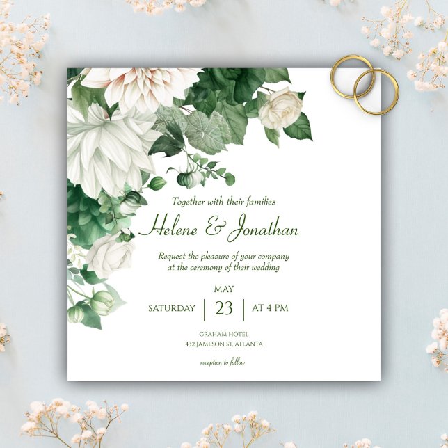 Invitación Boda floral verde esmeralda moderno (Modern Emerald Green Floral Wedding Invitation)