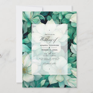 Invitación Boda floral verde esmeralda y plateado
