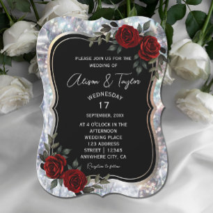 Invitación Boda floral verde gótico negro plateado rojo