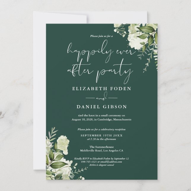 Invitación Boda Floral Verde Happily Ever After (Anverso)