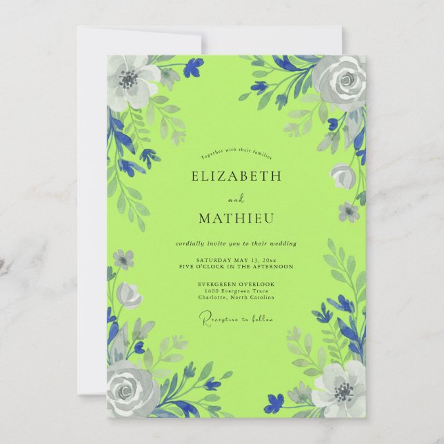 Invitación Boda Floral Verde Lima (Anverso)