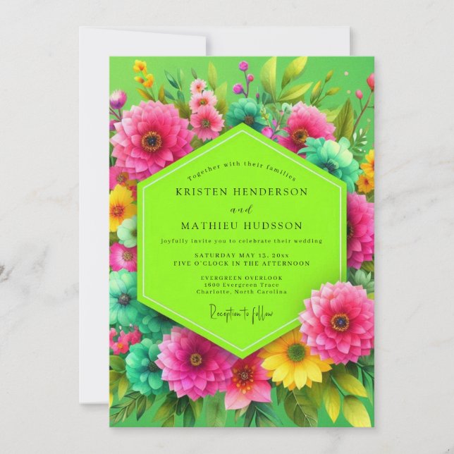 Invitación Boda Floral Verde Lima en Flor (Anverso)