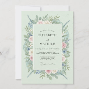 Invitación Boda floral verde menta