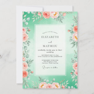 Invitación Boda Floral Verde Menta