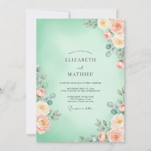 Invitación Boda Floral Verde Menta