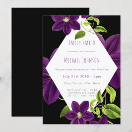 Invitación Boda floral verde morado oscuro de esmeralda verde