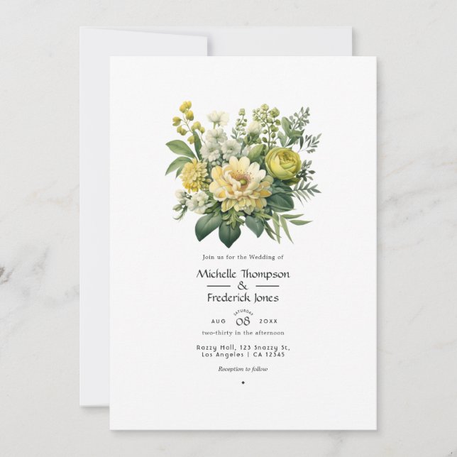 Invitación Boda Floral Verde Musgo (Anverso)