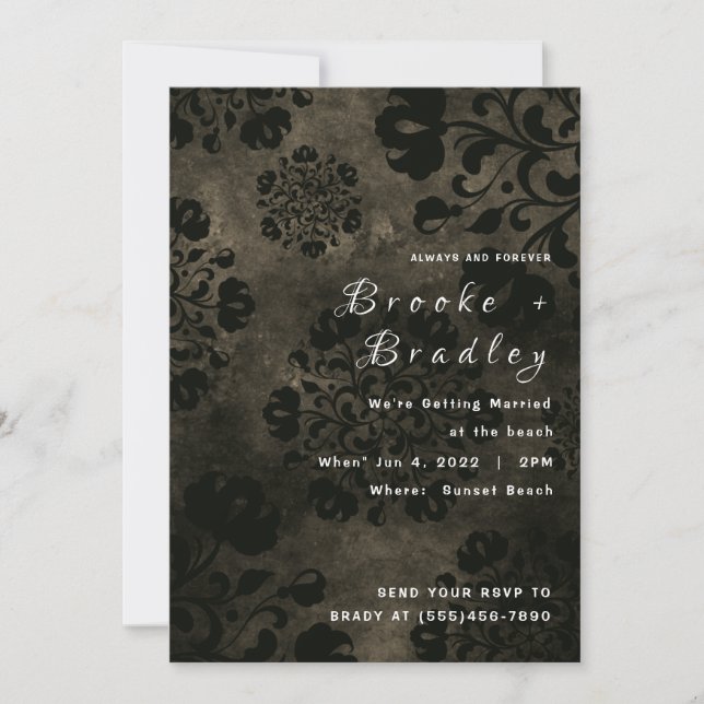 Invitación Boda floral verde oliva (Anverso)