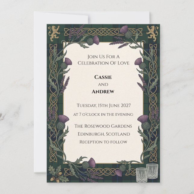 Invitación Boda floral verde oscuro (Anverso)