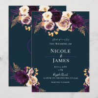 Boda Floral Verde Oscuro Púrpura Azul Mariner