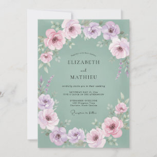 Invitación Boda floral verde pálido lavanda