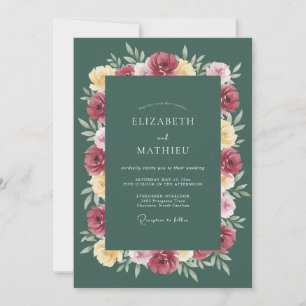 Invitación Boda Floral Verde Profundo