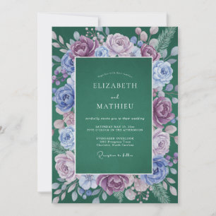 Invitación Boda Floral Verde Púrpura Profunda