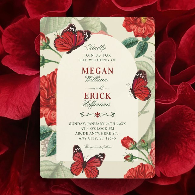 Invitación Boda floral verde rojo rústico (Subido por el creador)