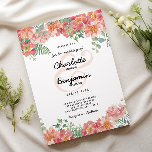 Invitación Boda floral verde rosa de acuarela botánica
