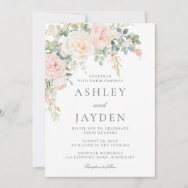 Invitación Boda floral verde rosa y sabio de Rubor