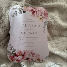 Invitación Boda floral verde rosa y sabio de Rubor