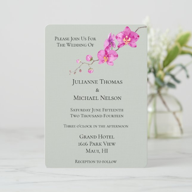 Invitación Boda floral verde rosado para orquídeas Sage (Anverso de pie)