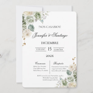 Invitación Boda floral verde sabio