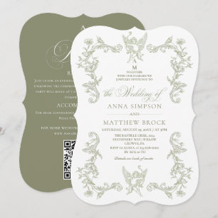 Invitación Boda floral verde sage todo en uno francés