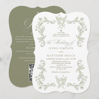 Invitación Boda floral verde sage todo en uno francés